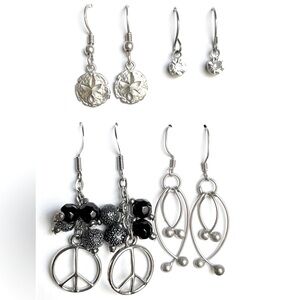 BOGO Four Pairs of Silver Tone Dangly Earrings